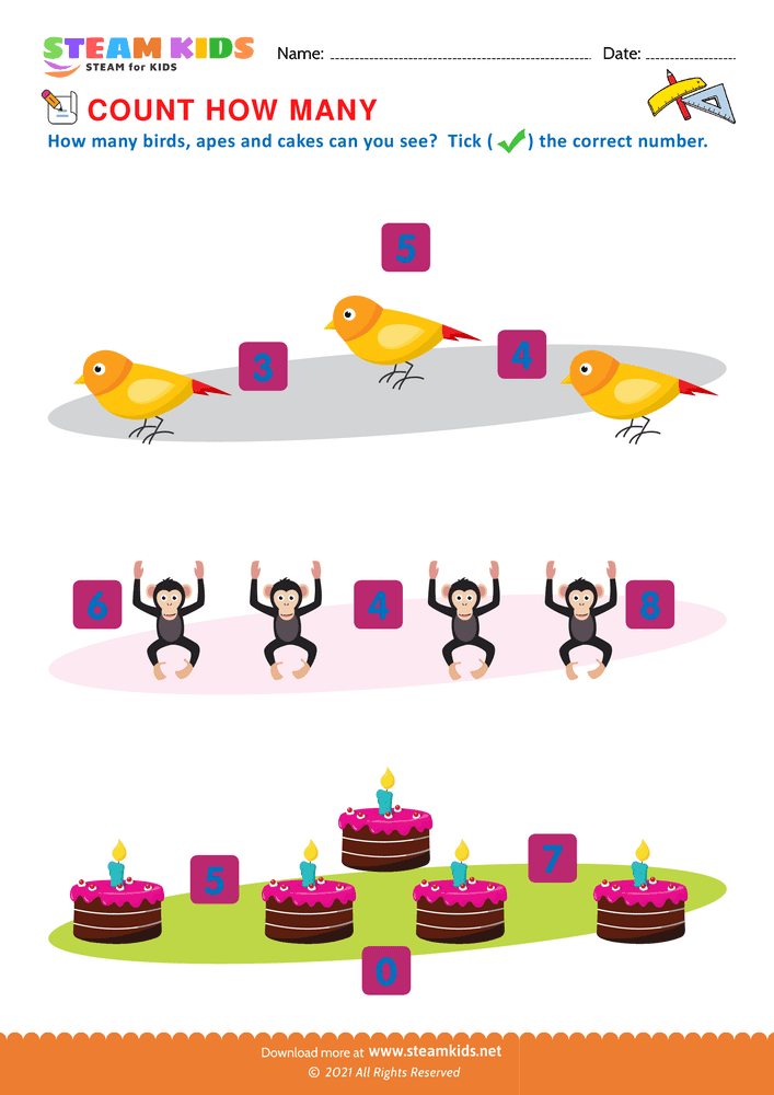 Free Math Worksheet - Count how many - Worksheet 4