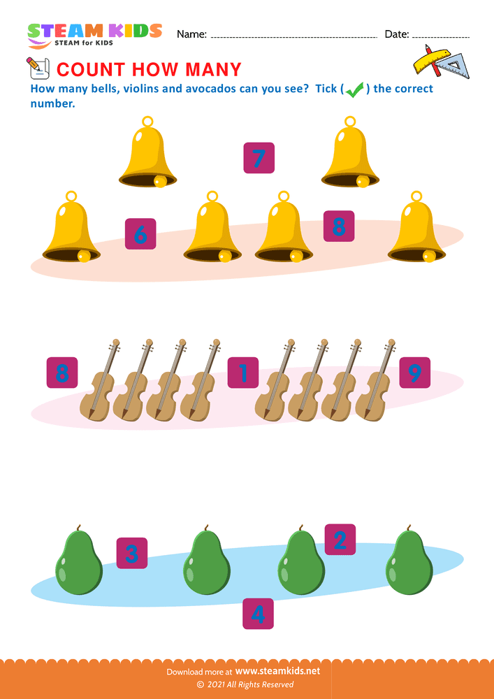 Free Math Worksheet - Count how many - Worksheet 5