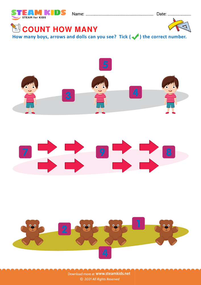 Free Math Worksheet - Count how many - Worksheet 7