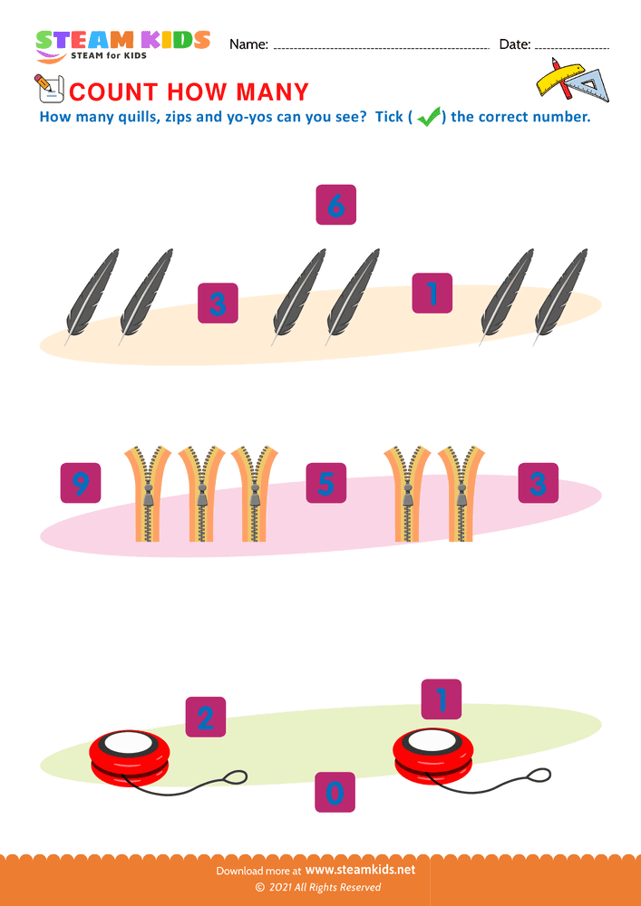 Free Math Worksheet - Count how many - Worksheet 8