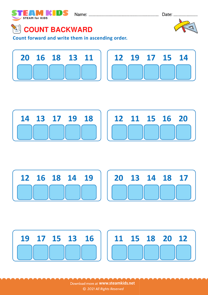 Count Forward & Backward Counting Worksheet For Kindergarten STEAM KIDS