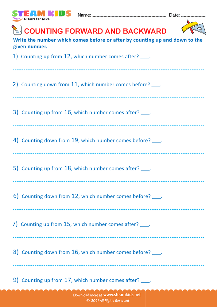 Free Math Worksheet - Count Forward - Worksheet 2