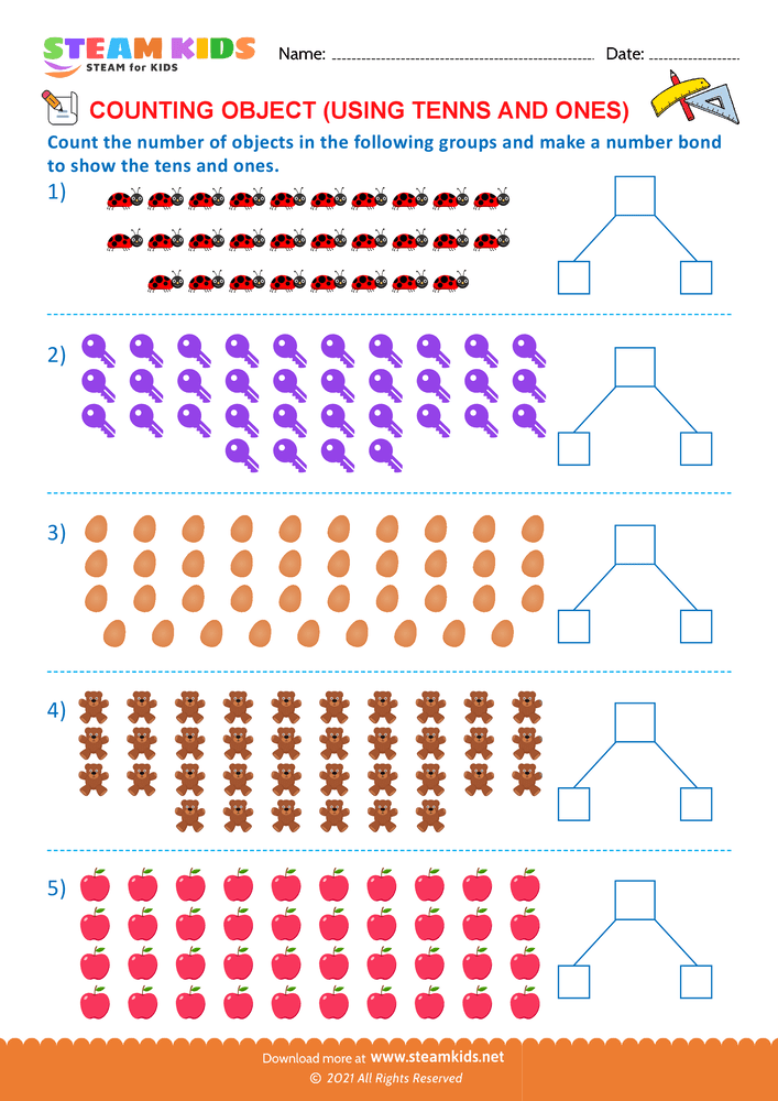 Free Math Worksheet - Counting tens and ones upto 40 - Worksheet 3