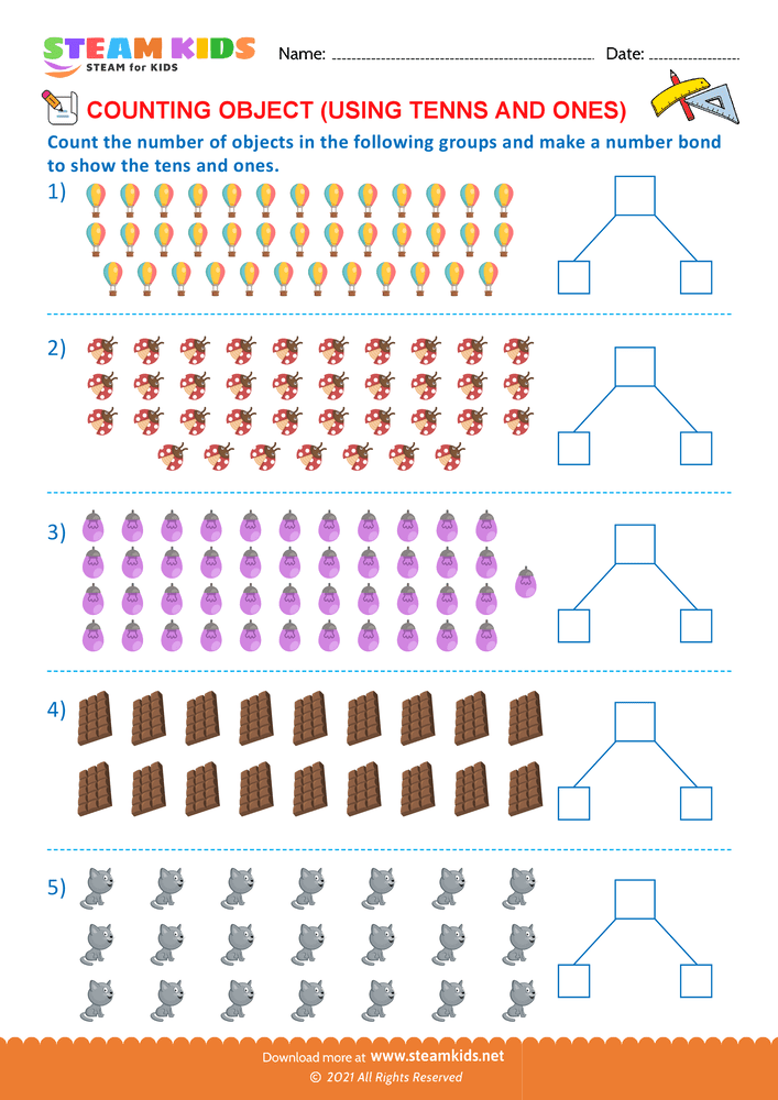Free Math Worksheet - Counting tens and ones upto 40 - Worksheet 4