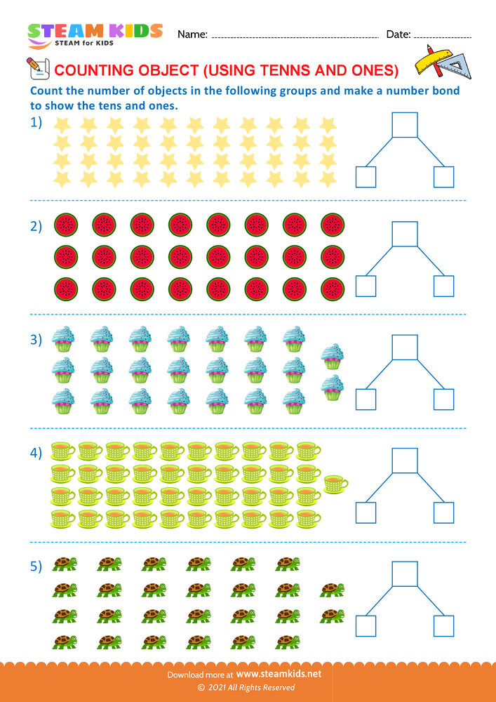 Free Math Worksheet - Counting tens and ones upto 40 - Worksheet 5