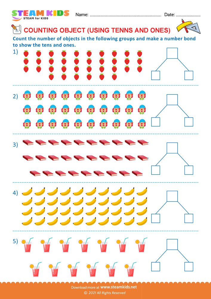 Free Math Worksheet - Counting tens and ones upto 40 - Worksheet 7