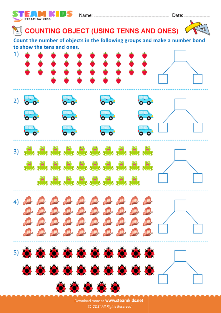 Free Math Worksheet - Counting tens and ones upto 40 - Worksheet 12