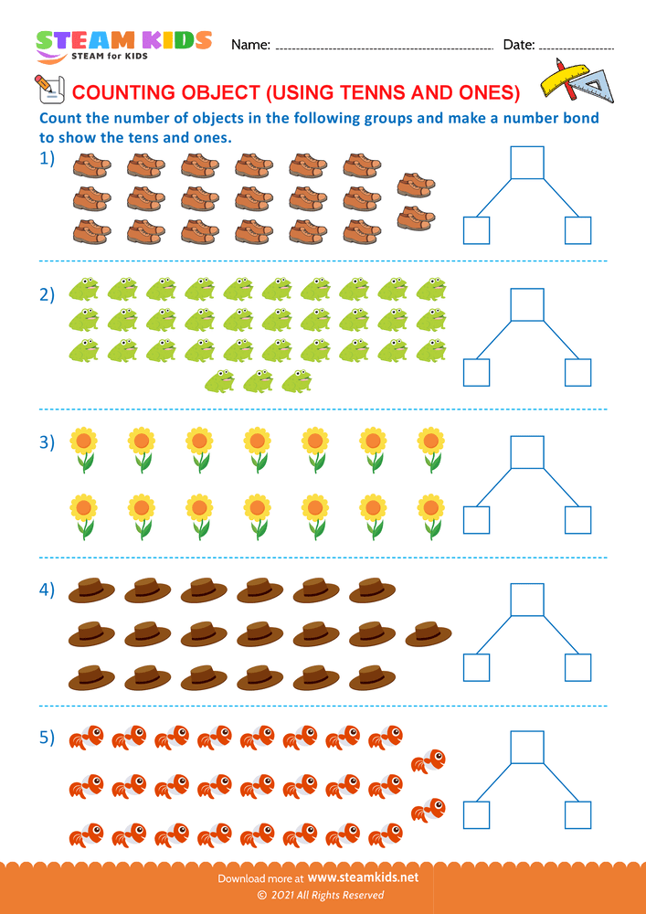 Free Math Worksheet - Counting tens and ones upto 40 - Worksheet 13