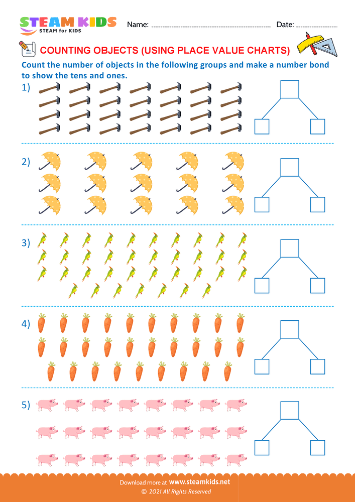 Free Math Worksheet - Counting tens and ones upto 40 - Worksheet 15