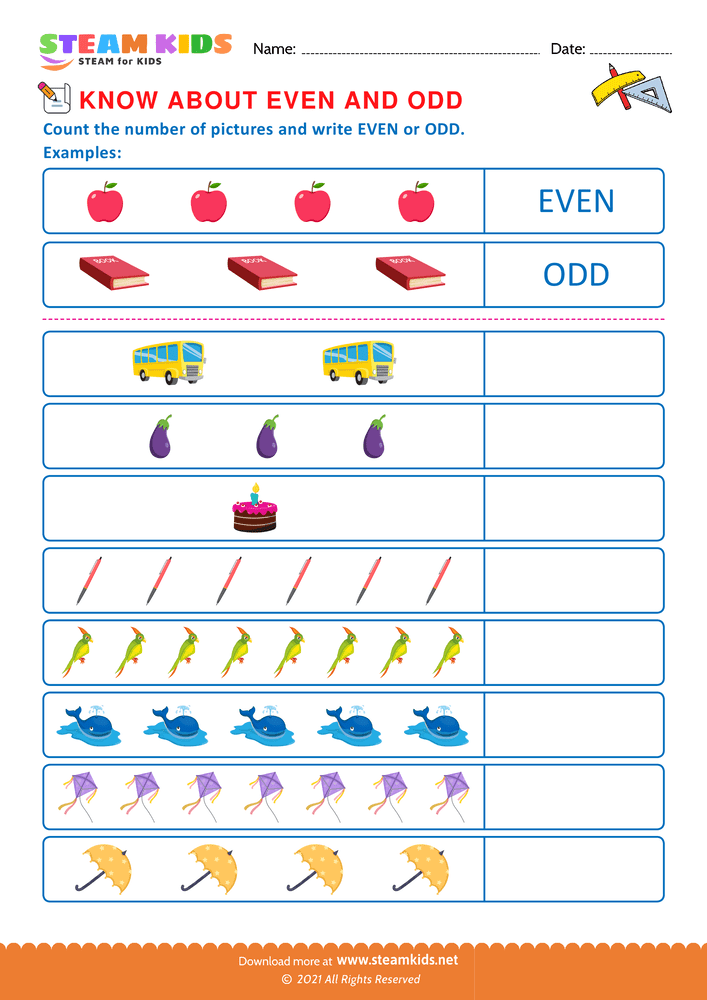 Free Math Worksheet - Write even or odd - Worksheet 1