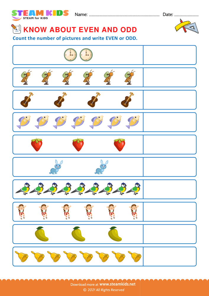Free Math Worksheet - Write even or odd - Worksheet 2