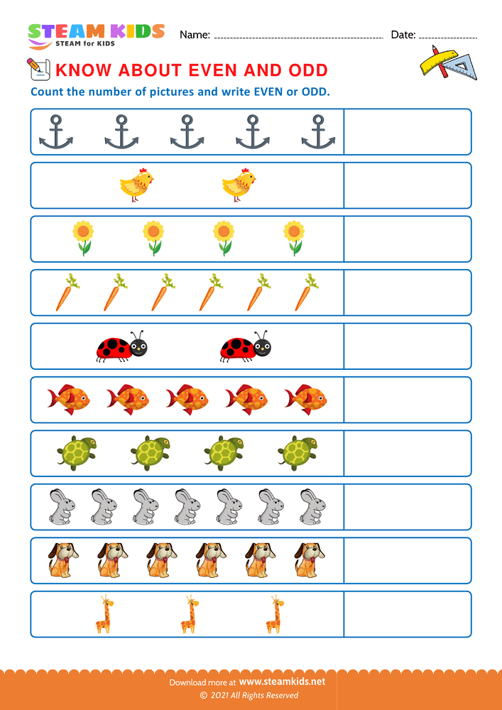 Free Math Worksheet - Write even or odd - Worksheet 3