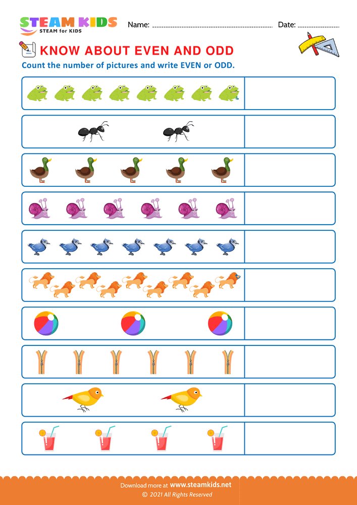 Free Math Worksheet - Write even or odd - Worksheet 4