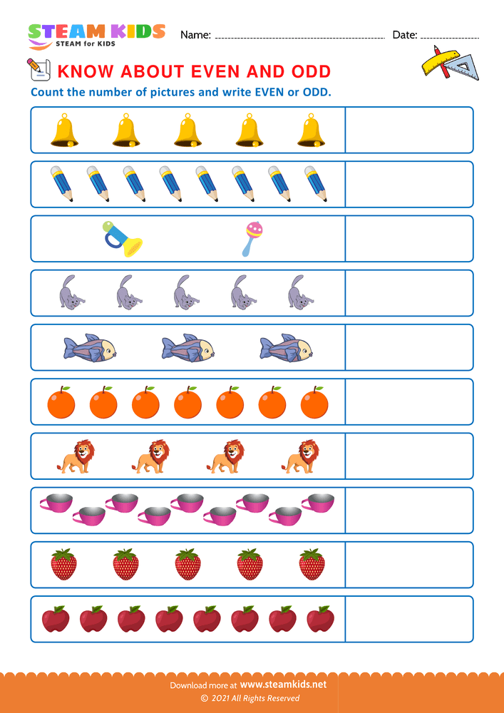 Free Math Worksheet - Write even or odd - Worksheet 5