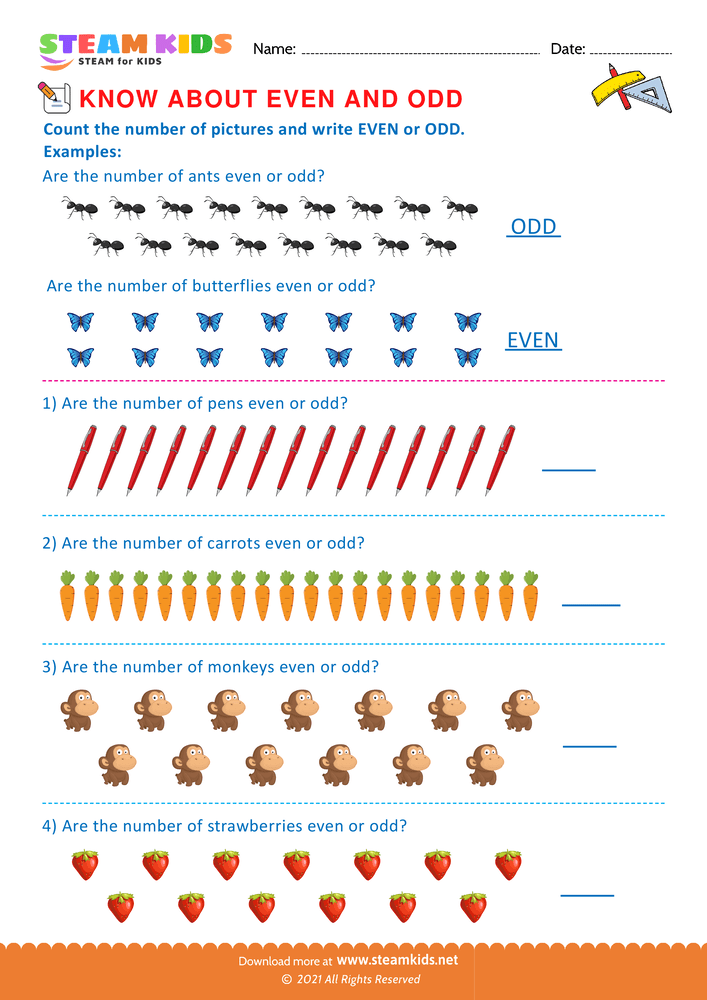 Free Math Worksheet - Write even or odd - Worksheet 7