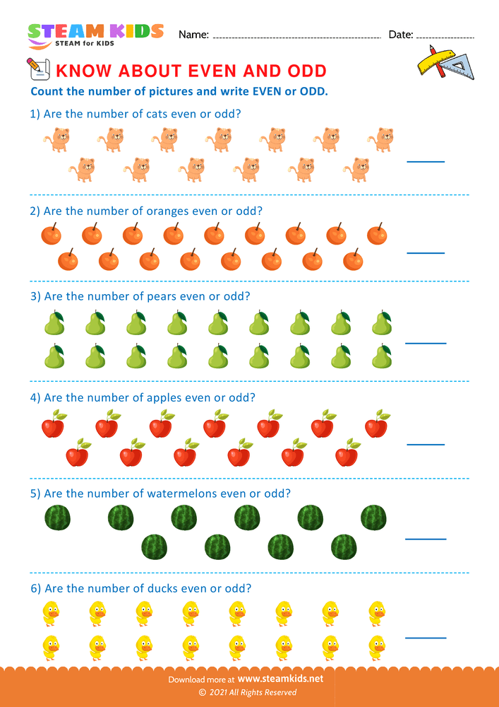 Free Math Worksheet - Write even or odd - Worksheet 9