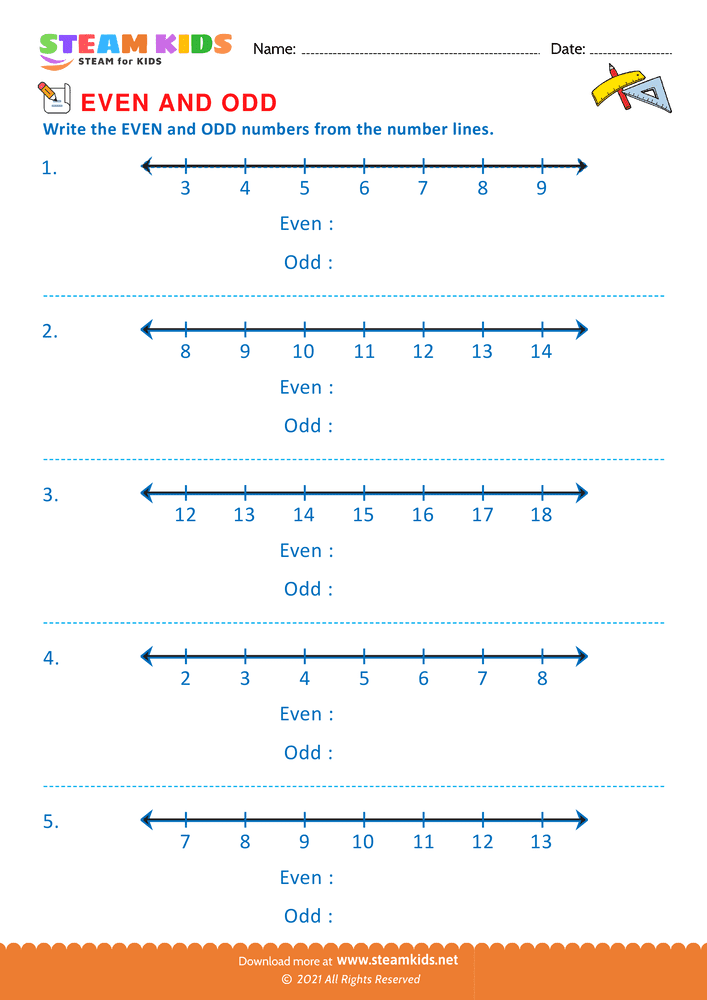 Free Math Worksheet - Write even or odd - Worksheet 13