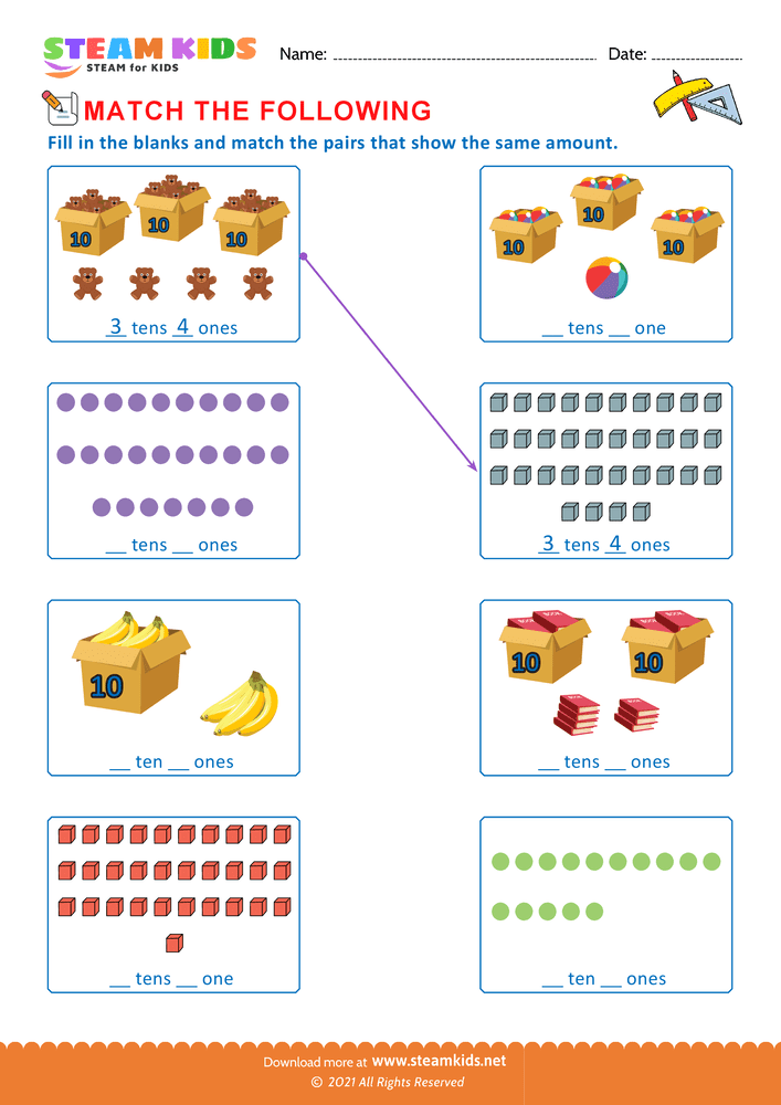 Free Math Worksheet - Match the following - Worksheet 1 - STEAM KIDS