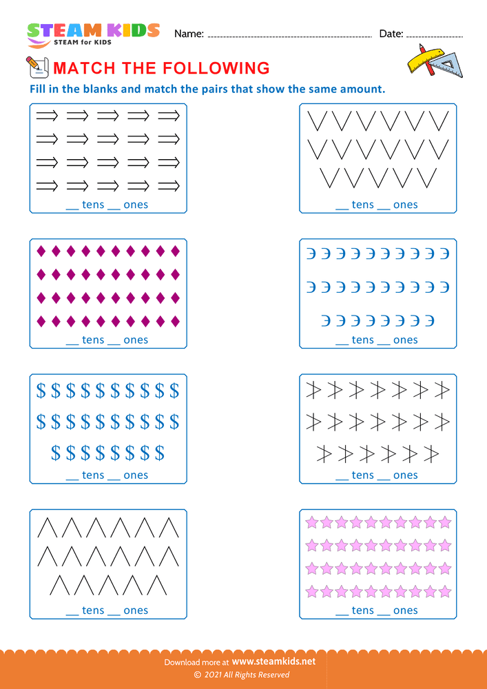 Free Math Worksheet - Match the following - Worksheet 5