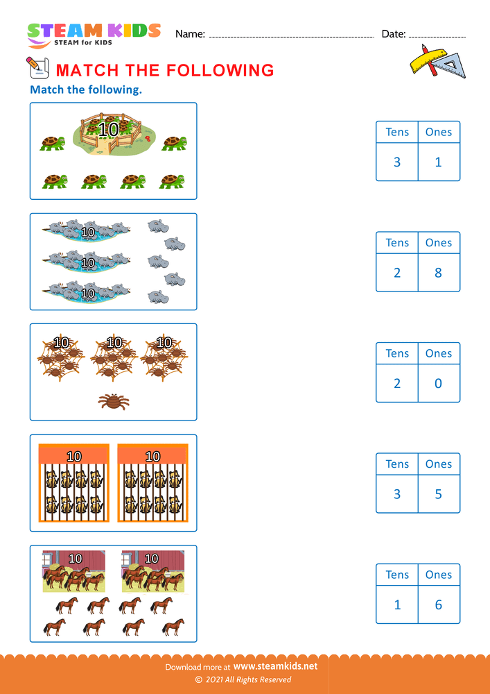 Free Math Worksheet - Match the following - Worksheet 35