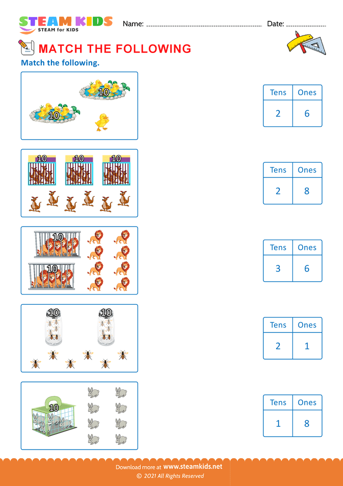 Free Math Worksheet - Match the following - Worksheet 36