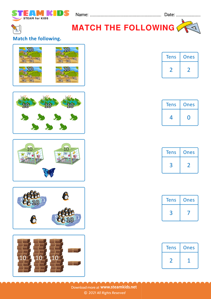 Free Math Worksheet - Match the following - Worksheet 37