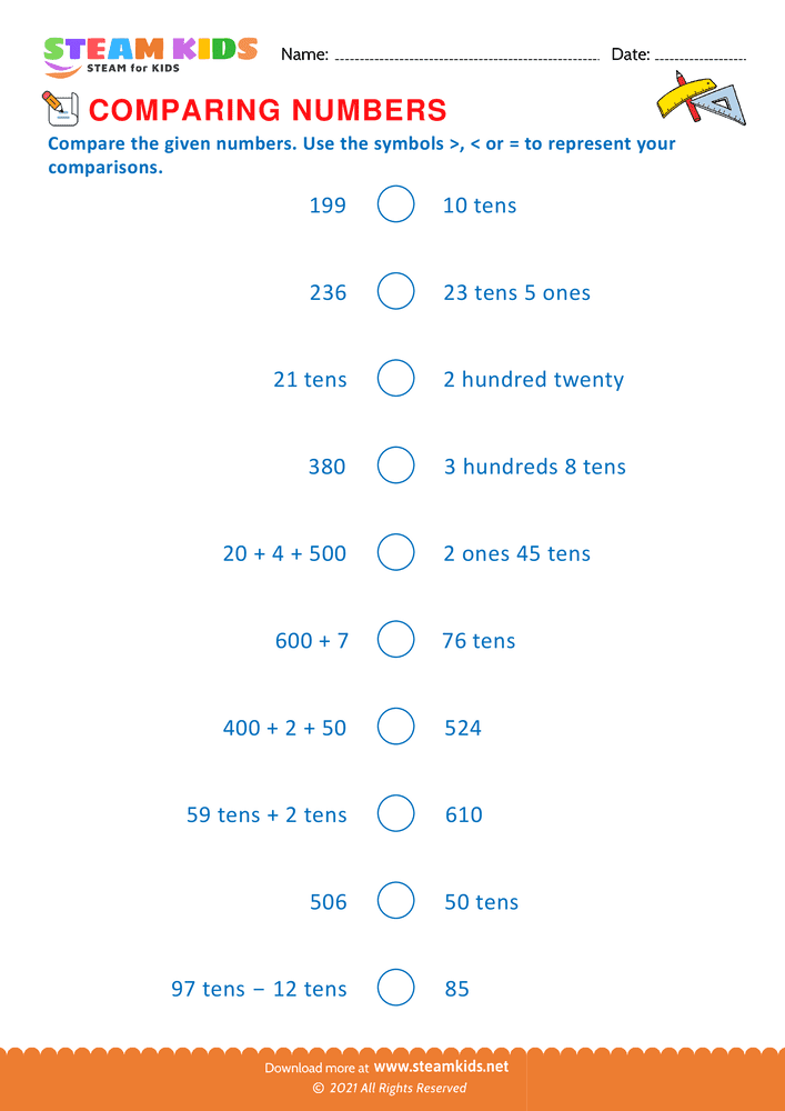 Write Mathematical Symbols - Numbers Worksheet For Grade 2 - STEAM KIDS