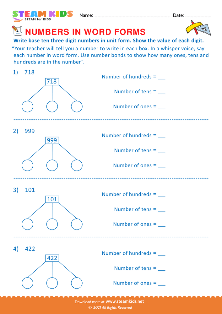 Free Math Worksheet - Number in Word forms - Worksheet 2