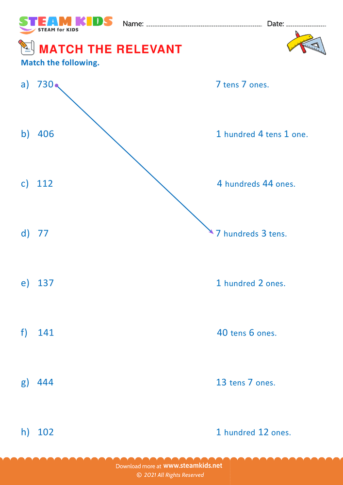 Free Math Worksheet - Match the Relevant - Worksheet 1