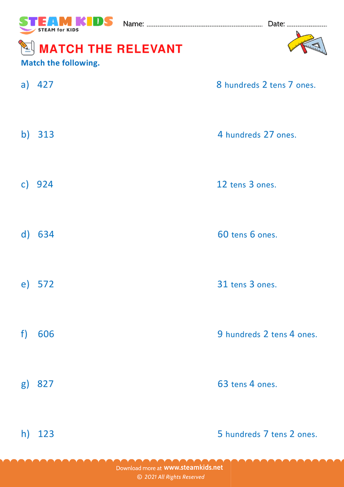 Free Math Worksheet - Match the Relevant - Worksheet 3