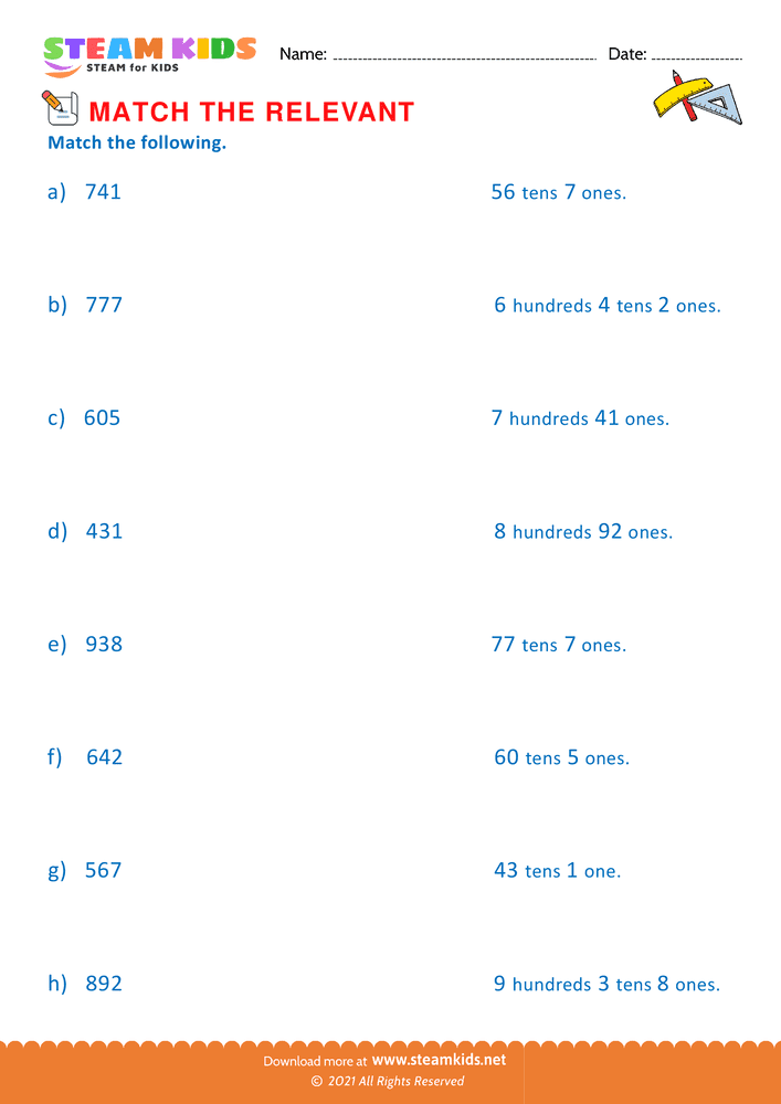 Free Math Worksheet - Match the Relevant - Worksheet 4