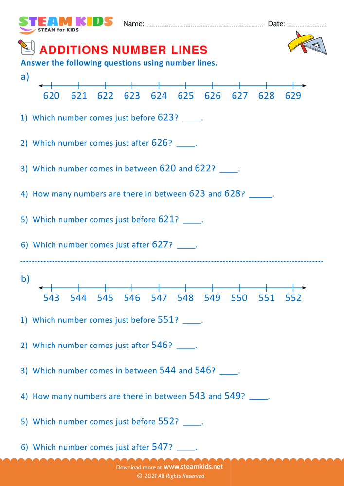 Number lines - Numbers Worksheet For Grade 1 - STEAM KIDS