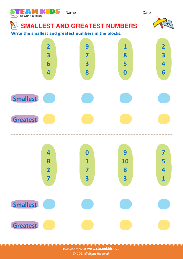 Free Math Worksheet - Smallest and Numbers - Worksheet 2