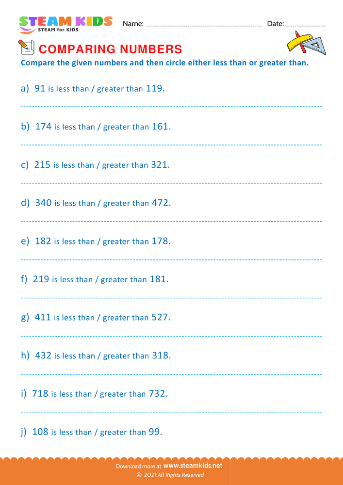 Free Math Worksheet - Circle and Complete the statement - Worksheet 3