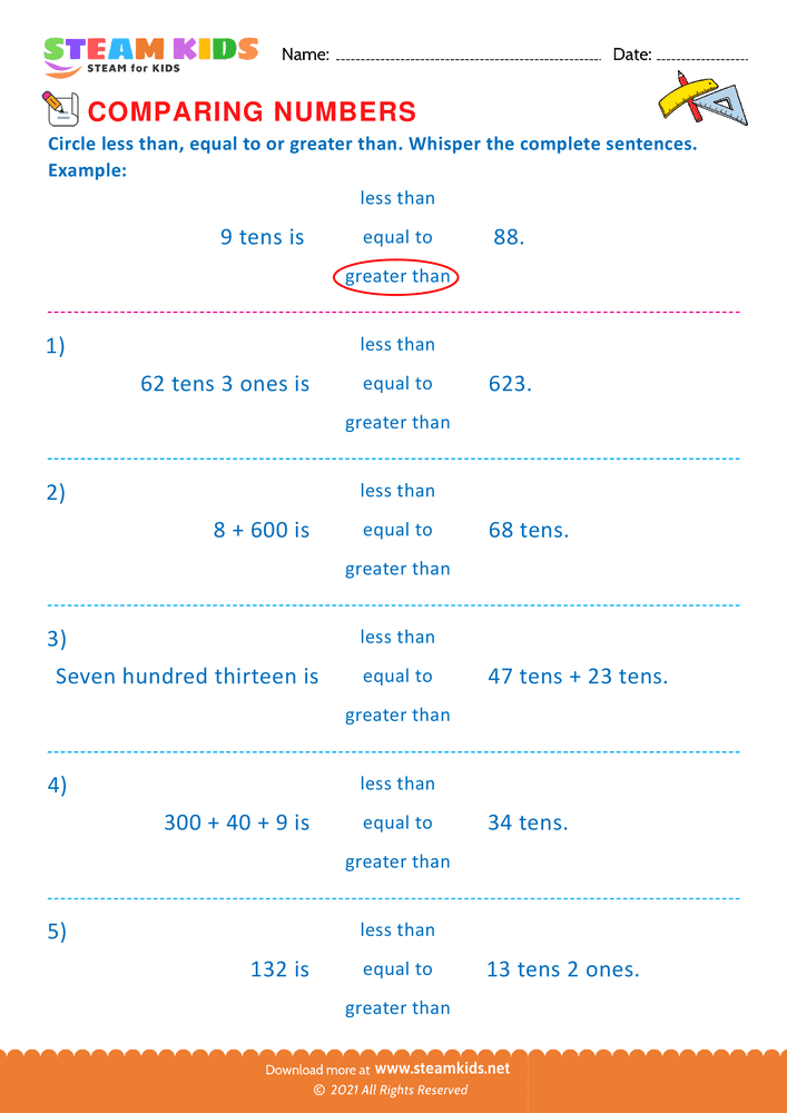 Free Math Worksheet - Circle and Complete the statement - Worksheet 7