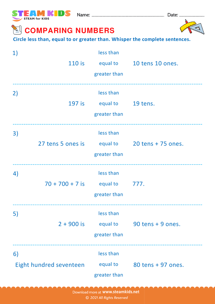 Free Math Worksheet - Circle and Complete the statement - Worksheet 9