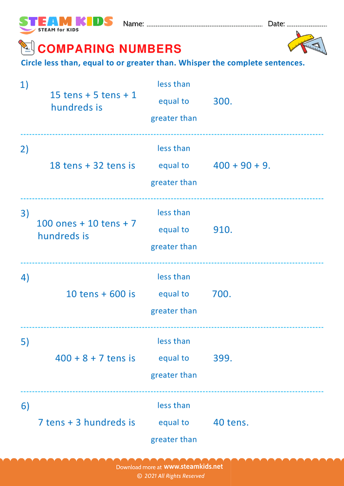 Free Math Worksheet - Circle and Complete the statement - Worksheet 12