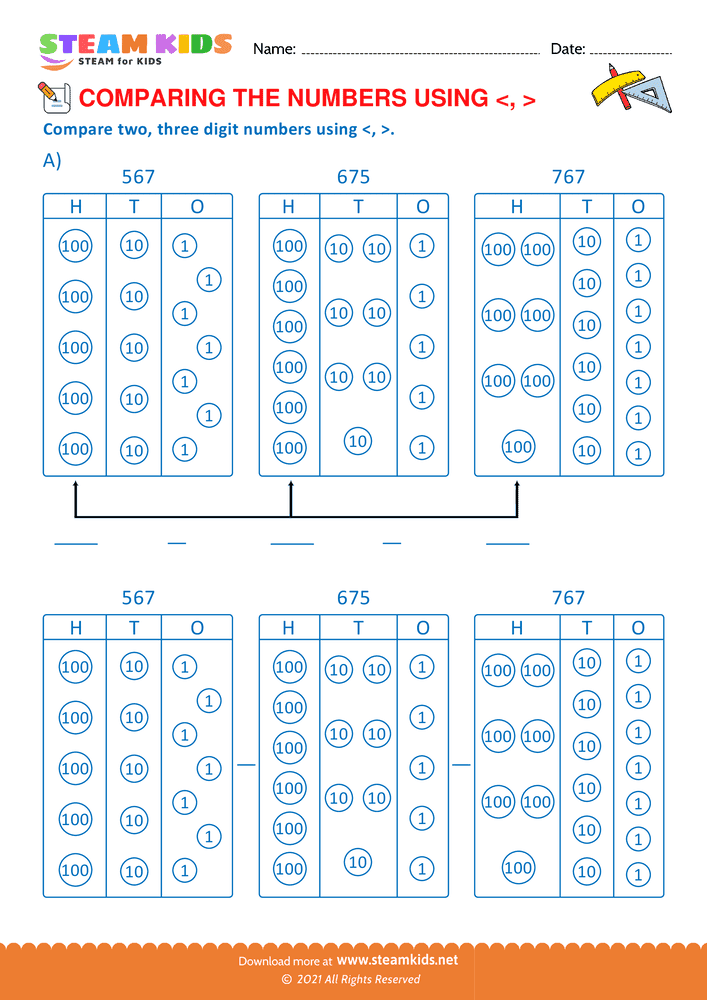 Free Math Worksheet - Comparing the Numbers using - Worksheet 2