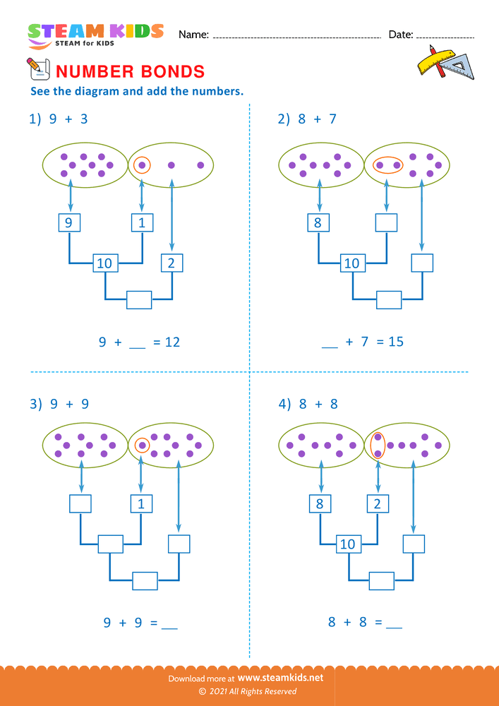 Free Math Worksheet - Number Bonds - Worksheet 10