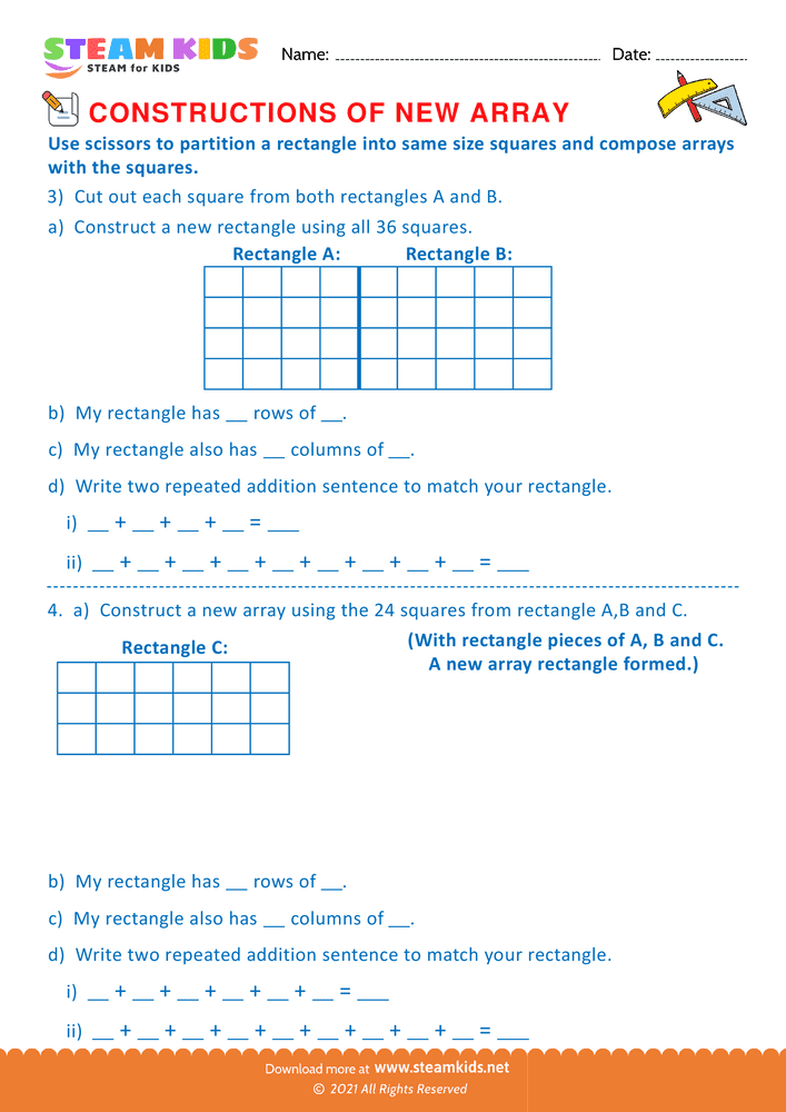 Free Math Worksheet - Construction of new array - Worksheet 4