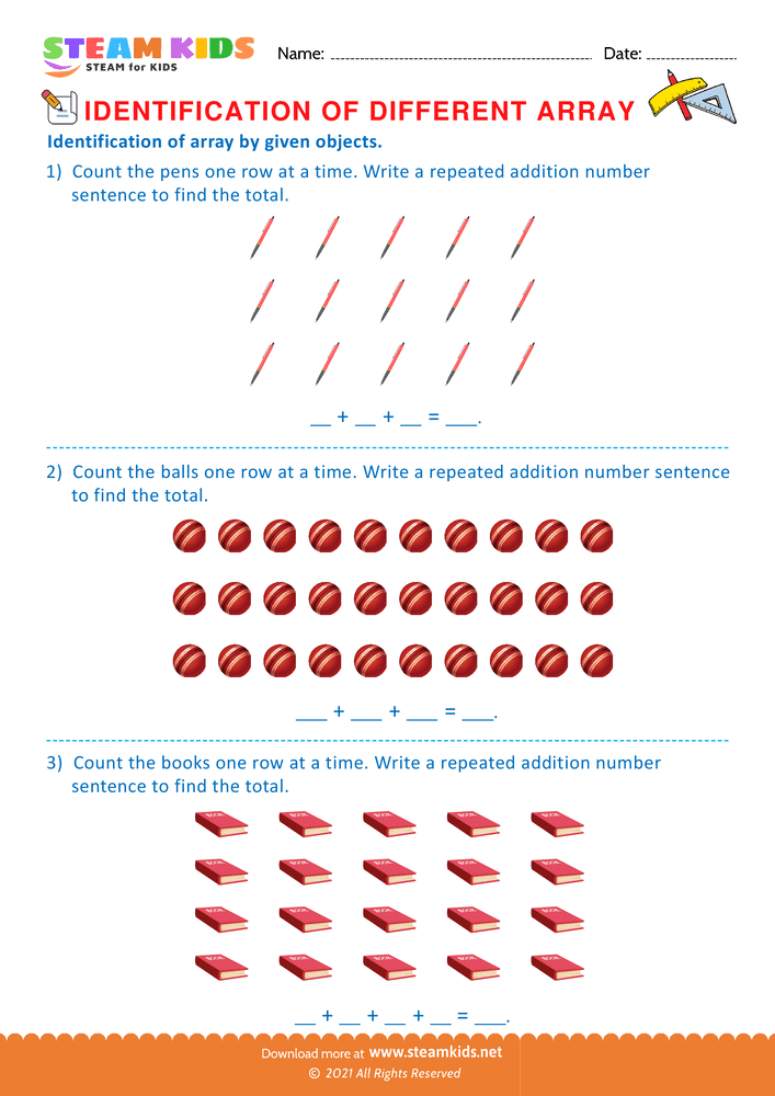 Free Math Worksheet - Identification of Array - Worksheet 6