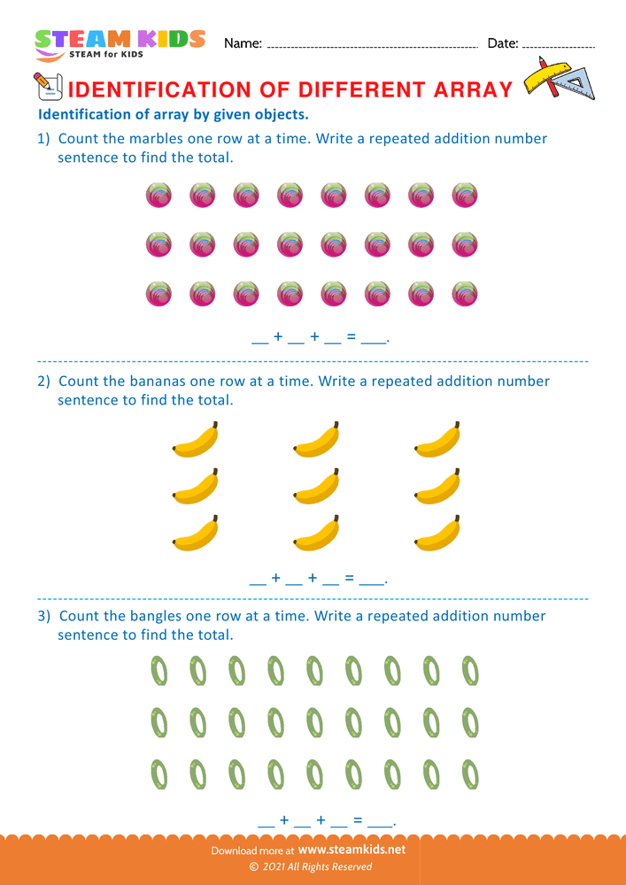 Free Math Worksheet - Identification of Array - Worksheet 7