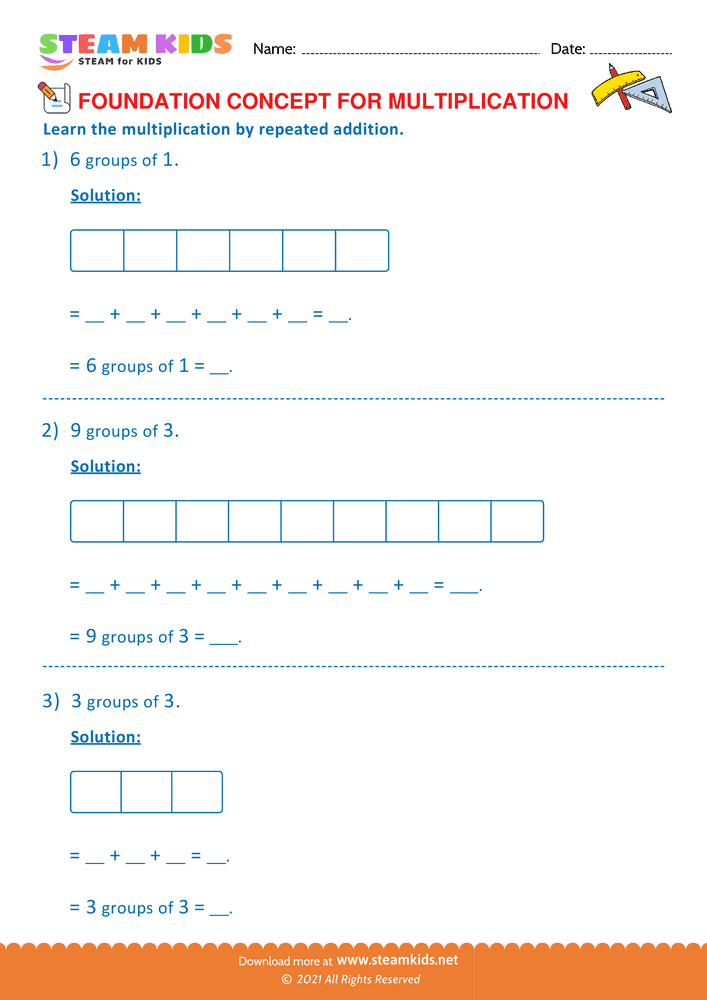 Free Math Worksheet - Multiplication by repeated addition - Worksheet 5