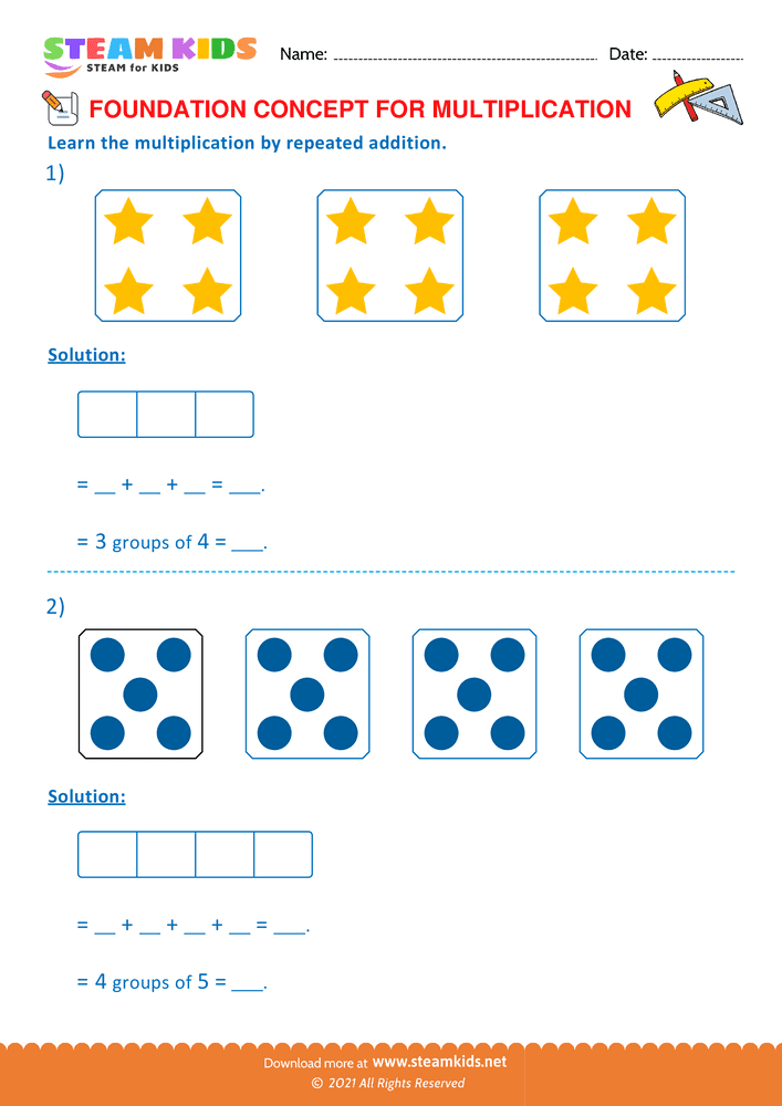 Free Math Worksheet - Multiplication by repeated addition - Worksheet 13