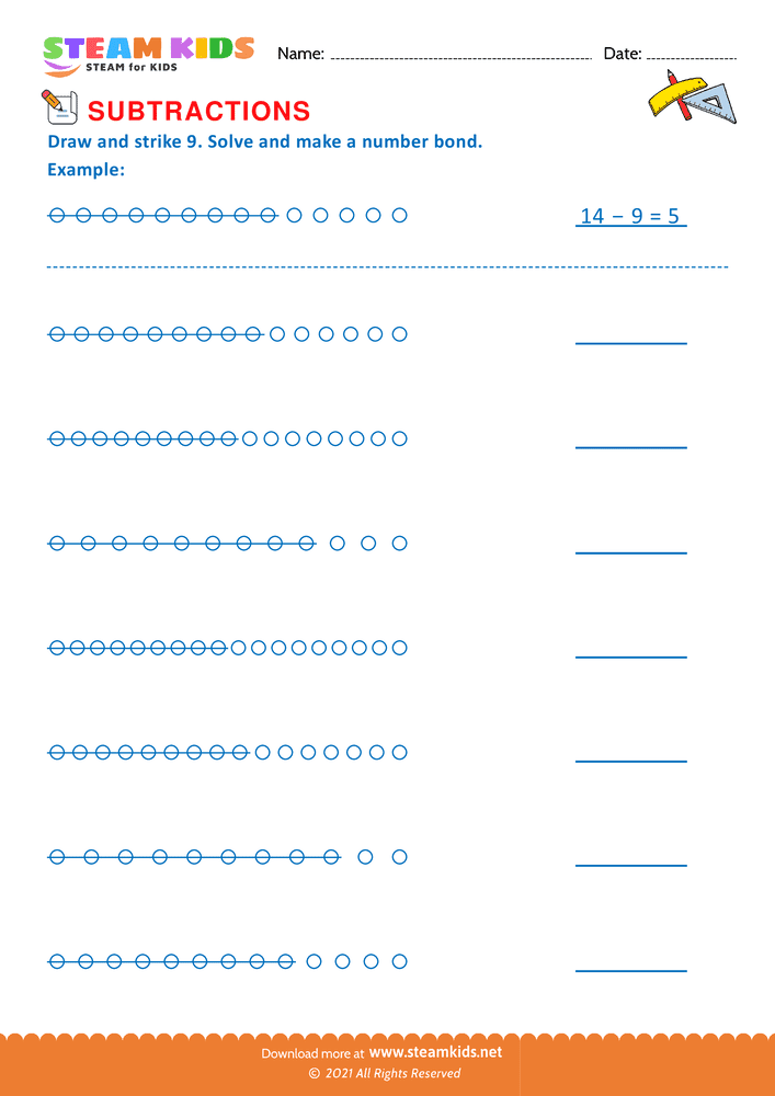 Free Math Worksheet - Subtract using 9 - Worksheet 4