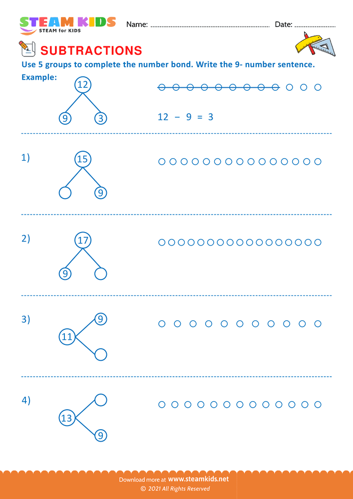 Free Math Worksheet - Subtract using 9 - Worksheet 5