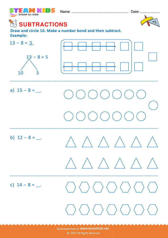 Free Math Worksheet - Draw and circle 10 - Worksheet 1