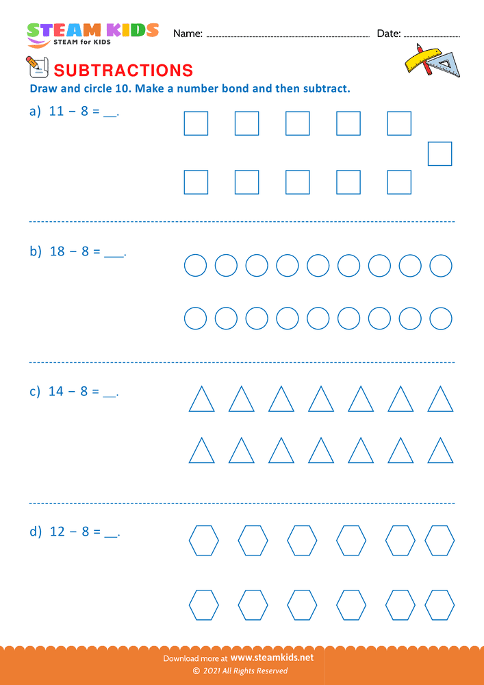 Free Math Worksheet - Draw and circle 10 - Worksheet 2