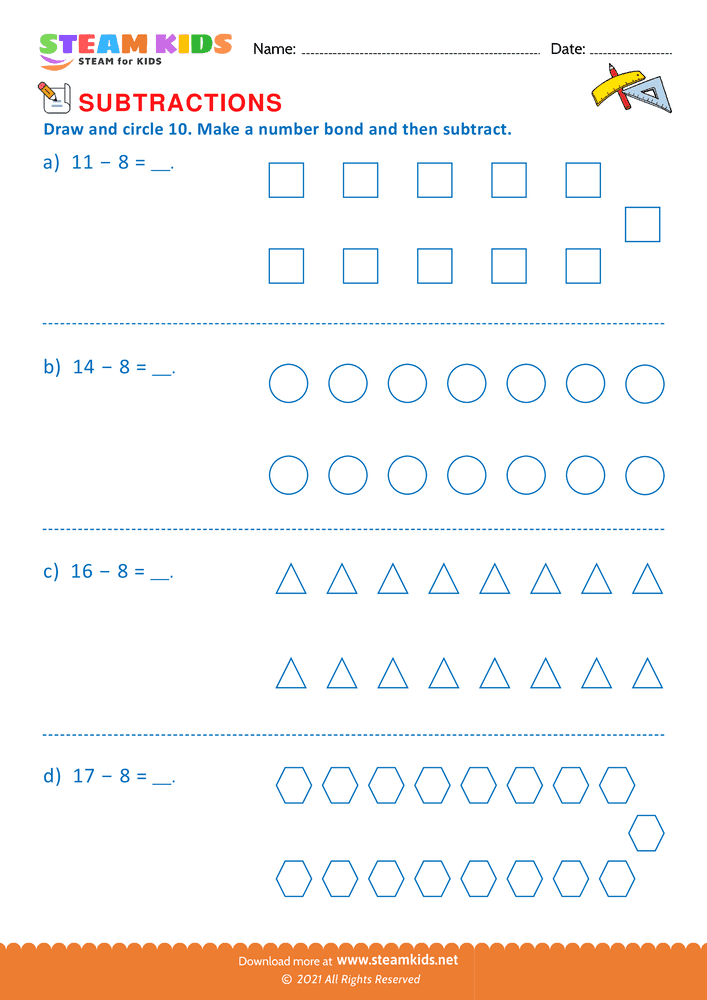 Free Math Worksheet - Draw and circle 10 - Worksheet 3