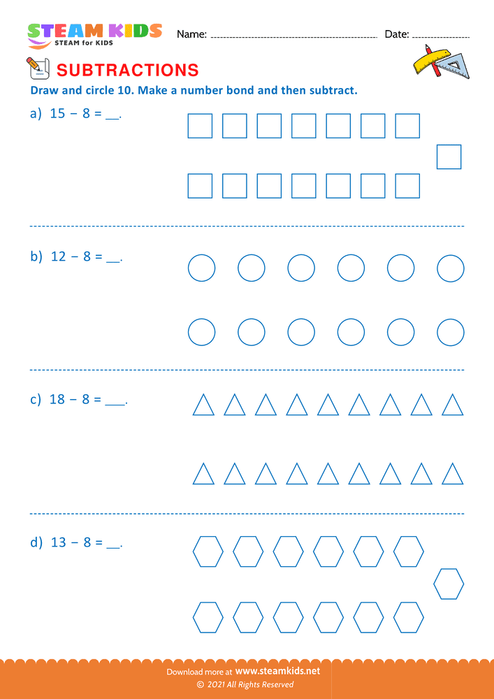 Free Math Worksheet - Draw and circle 10 - Worksheet 4